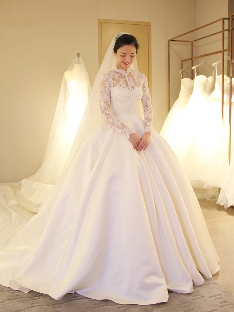 Атласное свадебное платье со съемным кружевным верхом Свадебные платья для невесты на заказ Superbweddingdress