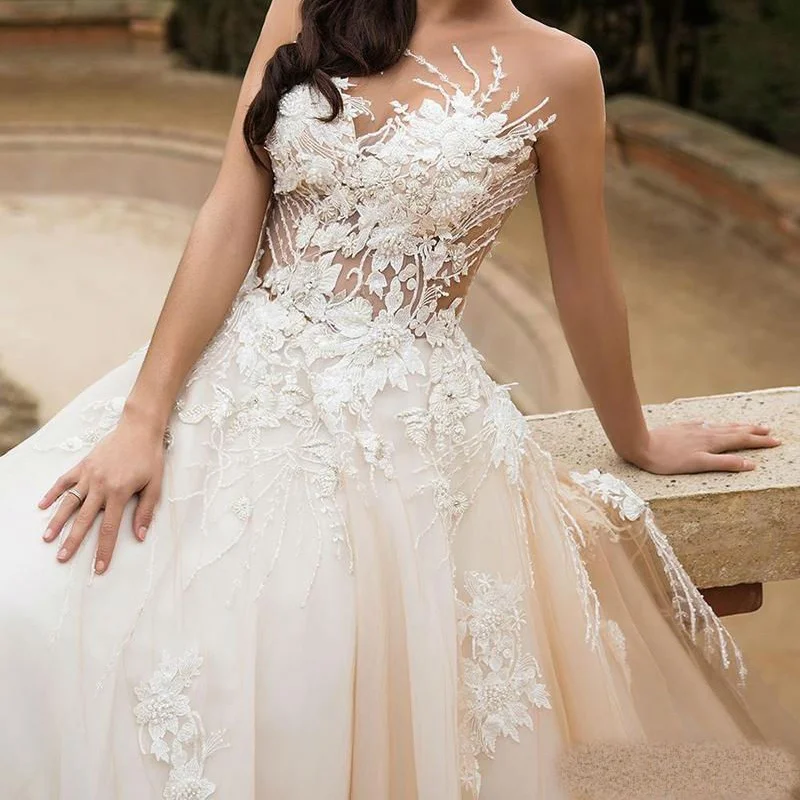 Grande offerta Vintage UNA Linea di Abito Da Sposa Senza Maniche Vestido Da Sposa Abiti Da Sposa ...