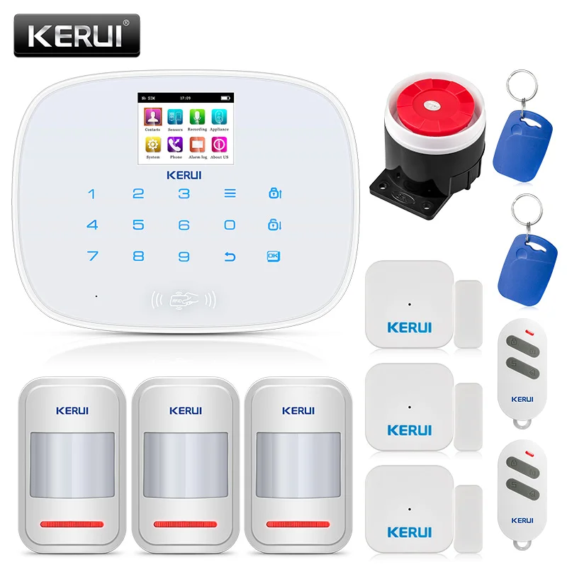 

KERUI 433MHZ Wireless Home Security Alarm System with RFID Tags Intelligent Switch Control 850/900/1800/1900 MHZ GSM/PSTN