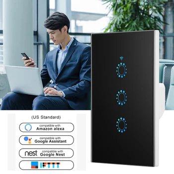 

Smart Light Switch 1 2 3 Gang In-Wall Touch Control WiFi Switch Compatible With Alexa Google Assistant IFTTT For Android IOS