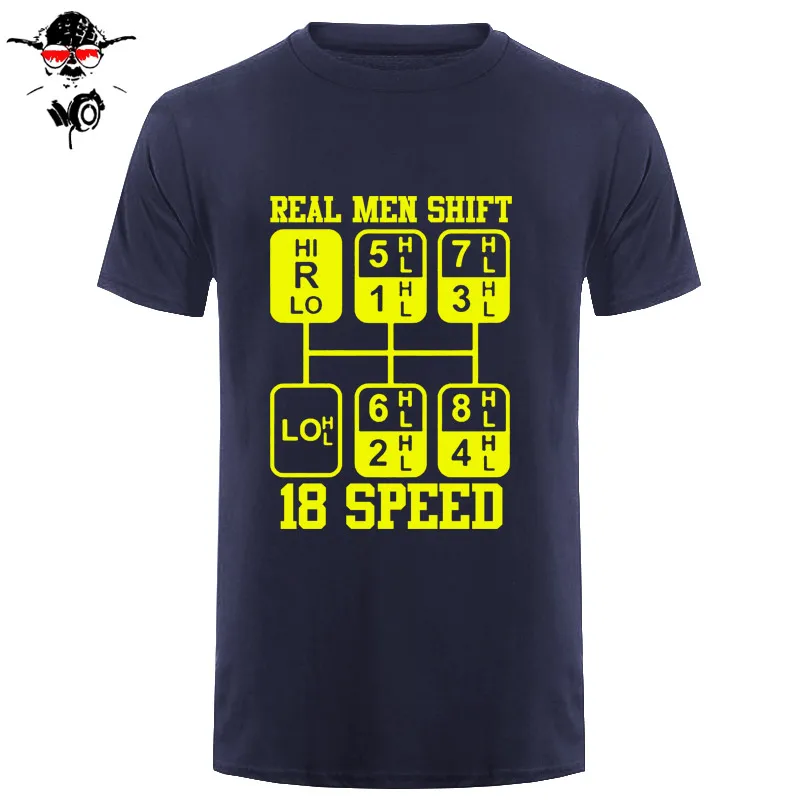 Настоящая мужская 18 скоростная забавная футболка с водителем грузовика, летняя футболка - Цвет: navy yellow
