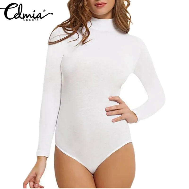 Celmia Plus Size Women Bodysuits Rompers Jumpsuits 2018 Autumn Casual Backless Sexy Solild Jumpsuit Long Sleeve Bodycon Bodysuit