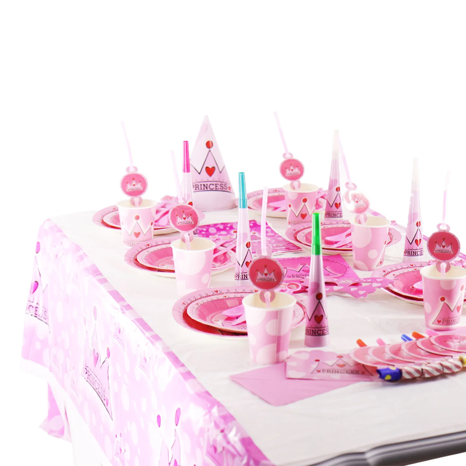  16pcs/set Princess Crown Theme Party Supplies Baby Shower Birthday Party Decoration Plates Cups Ban - 32951207461