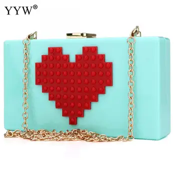 

Red Heart-shaped Clutch Bag for Women Pink Evening Party Bag Brand Luxury Women's Clutches Handbags Lady's Chain Shoulder Bag