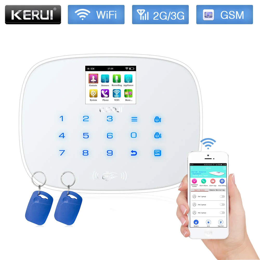 KERUI W193 3g WiFi GSM RFID карта сенсорный экран Android IOS приложение дистанционное управление сигнализация домашняя охранная сигнализация белая черная панель - Цвет: White