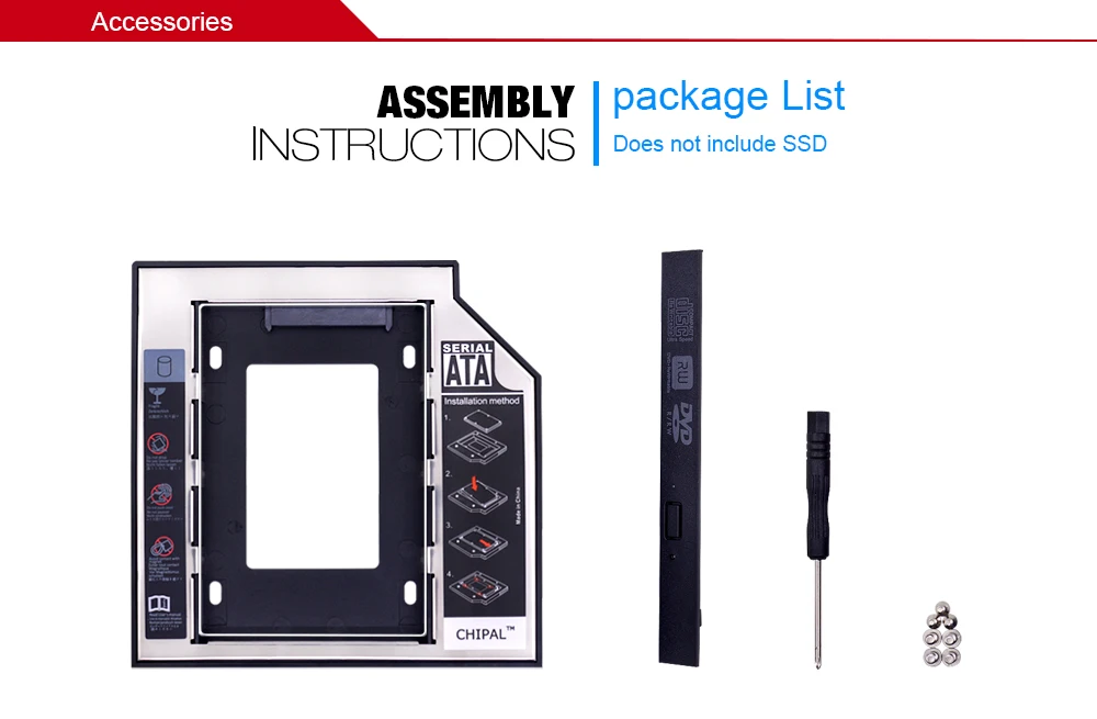 CHIPAL 2nd HDD Caddy 12,7 мм Алюминий Optibay SATA 3,0 коробка для жесткого диска корпус DVD адаптер 2,5 SSD 2 ТБ для ноутбука CD-ROM