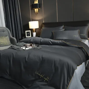 

60s Long Stapled Pure Cotton Palace Style Bed Set Duvet Cover Bed Sheet Pillowcases Elegant Dark Grey Solid Queen King