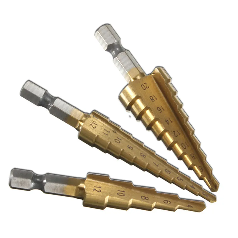 

3pcs Step Drill Bit Set HSS for Wood Drilling Titanium Coated Power Tool 3-12mm 4-12mm 4-20mm High Speed Steel Metalworking Tool