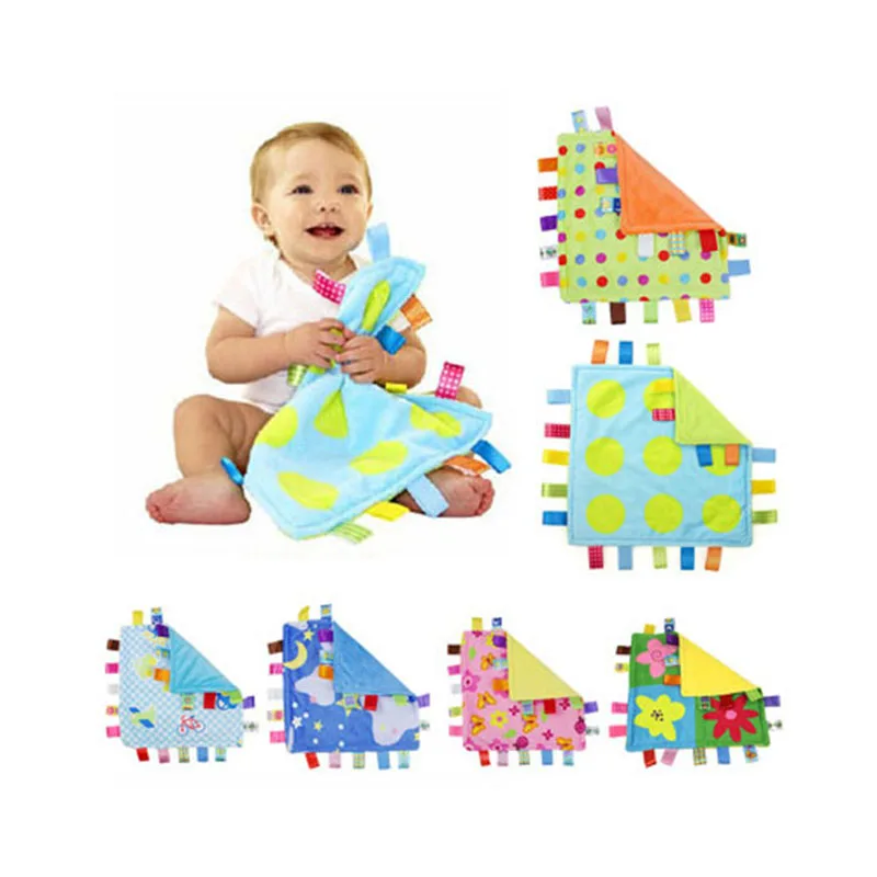 

30cm Baby cotton Bibs Taggies Blanket wipe Plush toy label bell car bed hanging child gift Toddlers colorful Burp Cloths