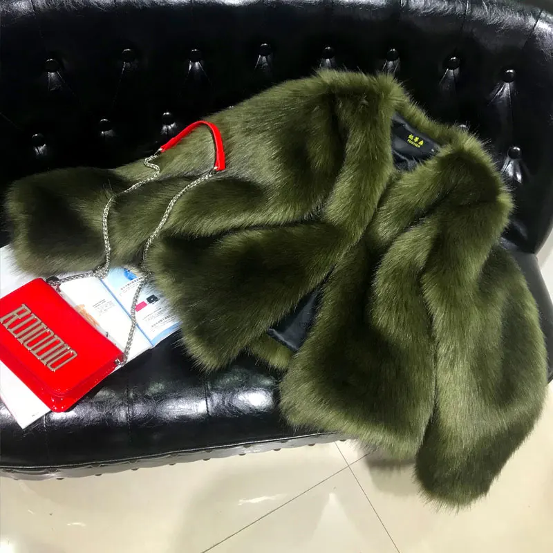 Short Green Большие размеры, женские зимние куртки, длинное пальто из искусственного меха, модное пальто из искусственного лисьего меха, куртка, теплая куртка из искусственного меха, парка, Женская настраиваемая - Цвет: Short Green