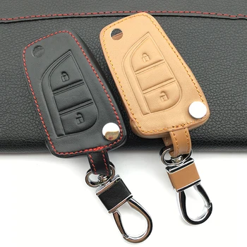 

High-quality leather key case key cover for Toyota Corolla Camry RAV4 Crown Leeds high ground car key 2 button protect shell