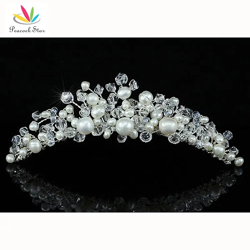 

Peacock Star Bridesmaid Bridal Wedding Prom Handmade Ivory Simulated Pearls Tiara Comb CT1438