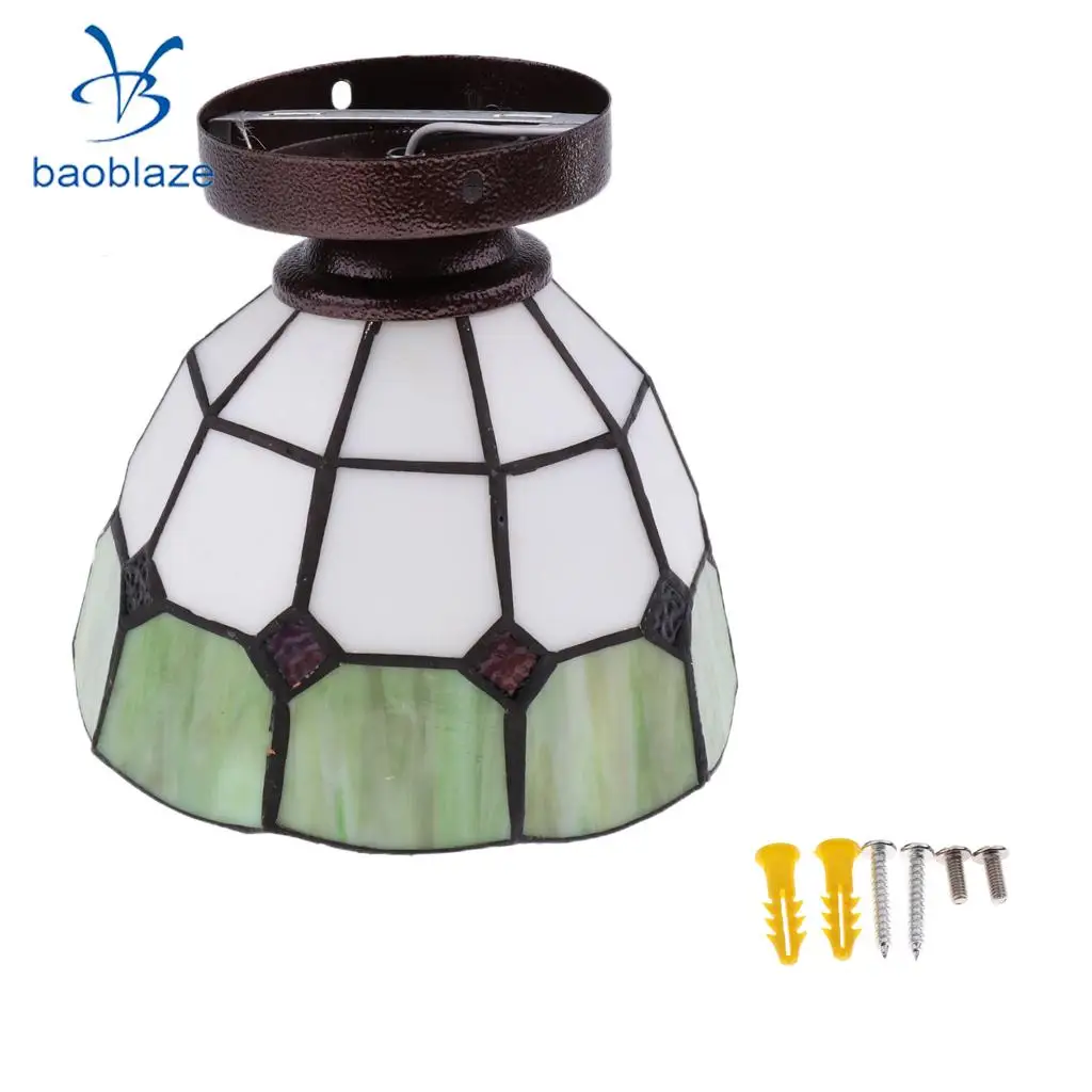 E27 Glass Mediterranean Style Body Surface Flush Mount Ceiling Light Lampshade Bulb Cover 110-220V