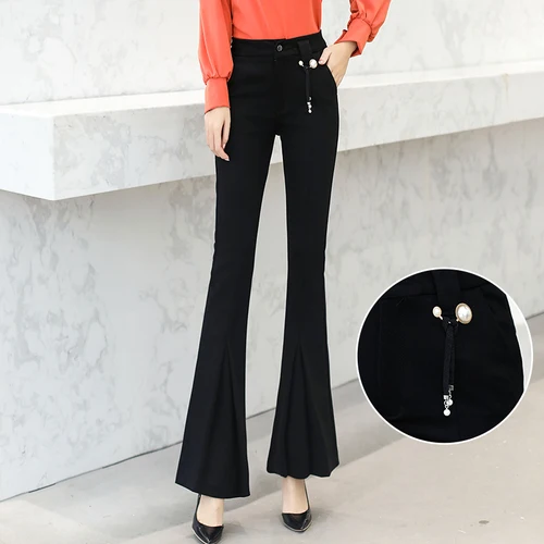 2019 весенние корейские черные расклешенные брюки Модные Harembroek Vrouwen женские брюки офисные брюки шикарные женские бриджи