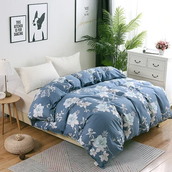 

Hot sell Simple style bedding set White flowers 100%cotton fabric comforter Queen king full Size blue duvet cover home ornament