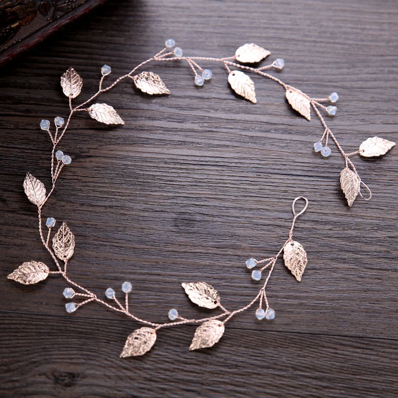 

Rose Gold Leaf Bridal Headband Bridal Headdress Crystal Hair Accessories Women's Wedding Headwear and Crown Ornaments