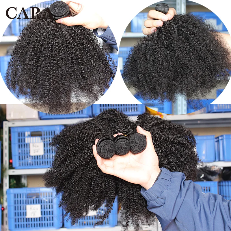 Mongolian Afro Kinky Curly Hair Human Hair Bundles 4B 4C Hair Weave Remy Natural Human Hair Extension CARA Products 1&3 Bundles