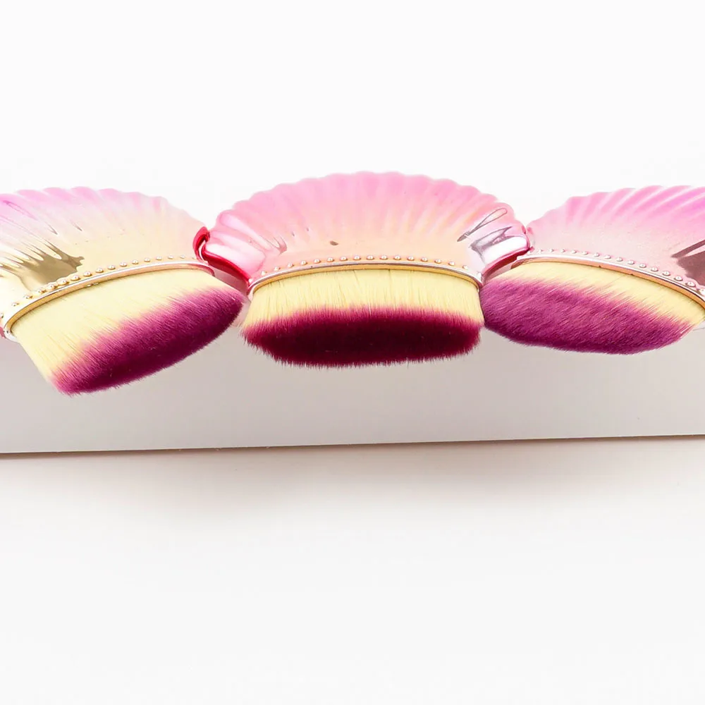 BLUEFRAG New Makeup Brush 3pcs Foundation Colorful Gold Seeshell Handle Violet/Yellow Super Soft Hair Flat Angle Powder Brushes|new makeup