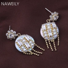 Роскошные Серебряные Пусеты Из натурального жемчуга, серьги-гвоздики для женщин, шикарные бусины ручной работы, циркониевые серьги с кисточками