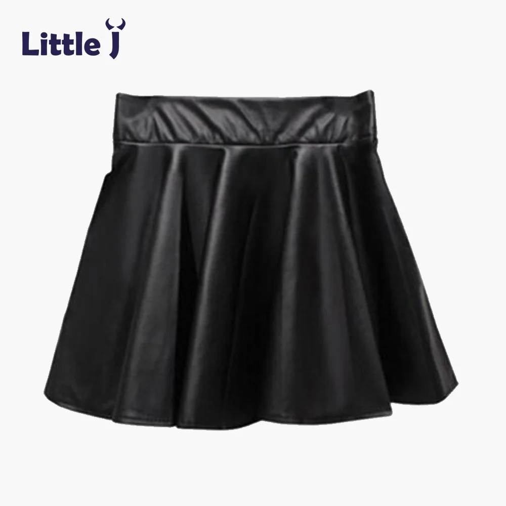 Маленькие черные юбки для девочек; модная юбка из искусственной кожи с эластичной резинкой на талии для маленьких девочек; Осенняя Короткая юбка для детей; одежда для детей