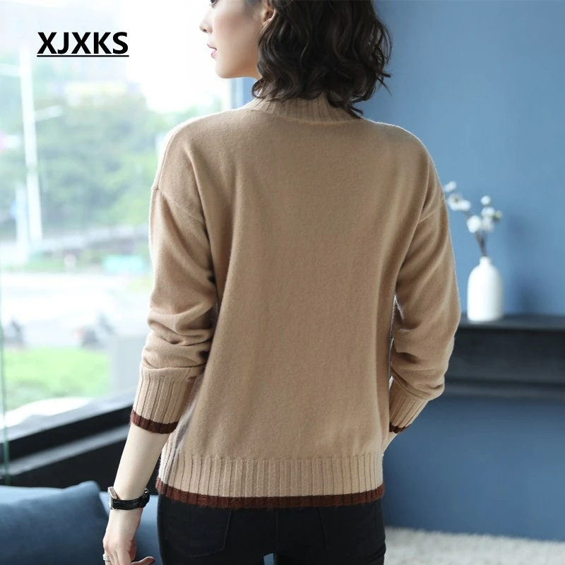 Roulé 100 Laine Casual Col Taille Kaki Plus Nouveau Hiver Pull Automne Femme La Xjxks Tricoté Chandail 2019 Femmes Patchwork SWZy1yO