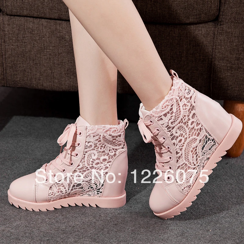 Womens Lace Up Sneakers HIGH Top Ankle Boots Summer Tennis Shoes us ...