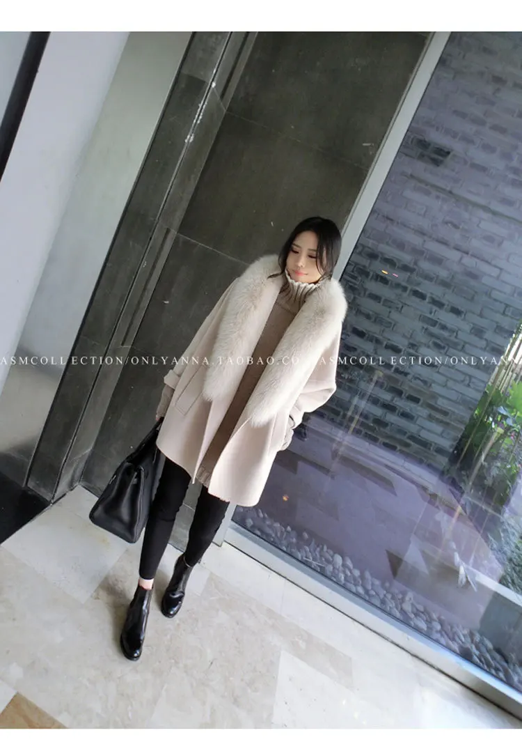 Модное женское шерстяное пальто, женская Корейская версия, новинка, свободный большой меховой воротник, осенне-зимние модели, шерстяное пальто, плащ, MS