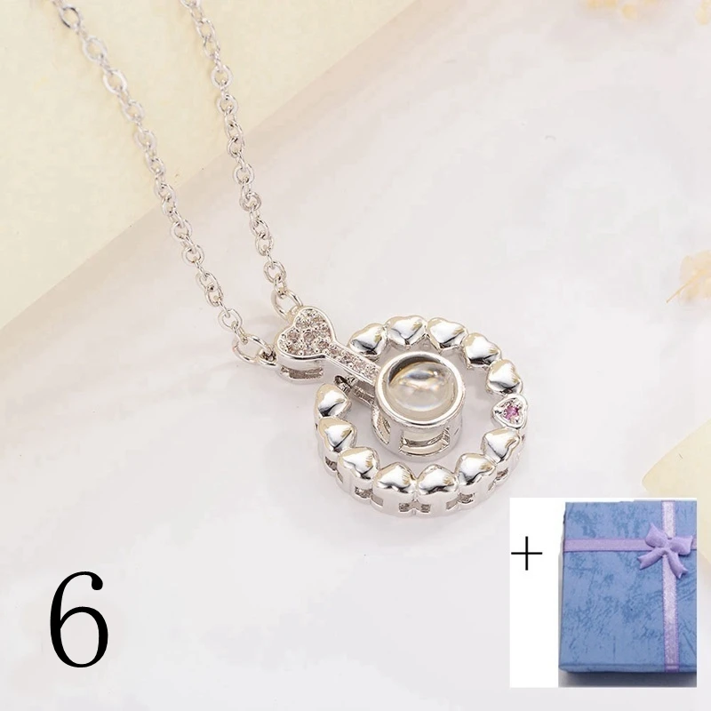6Silver Новое поступление 100 языков I Love You Проецирование кулон ожерелье воспоминания о романтической любви Свадьба рейки женское ожерелье ювелирные изделия - Окраска металла: 6Silver