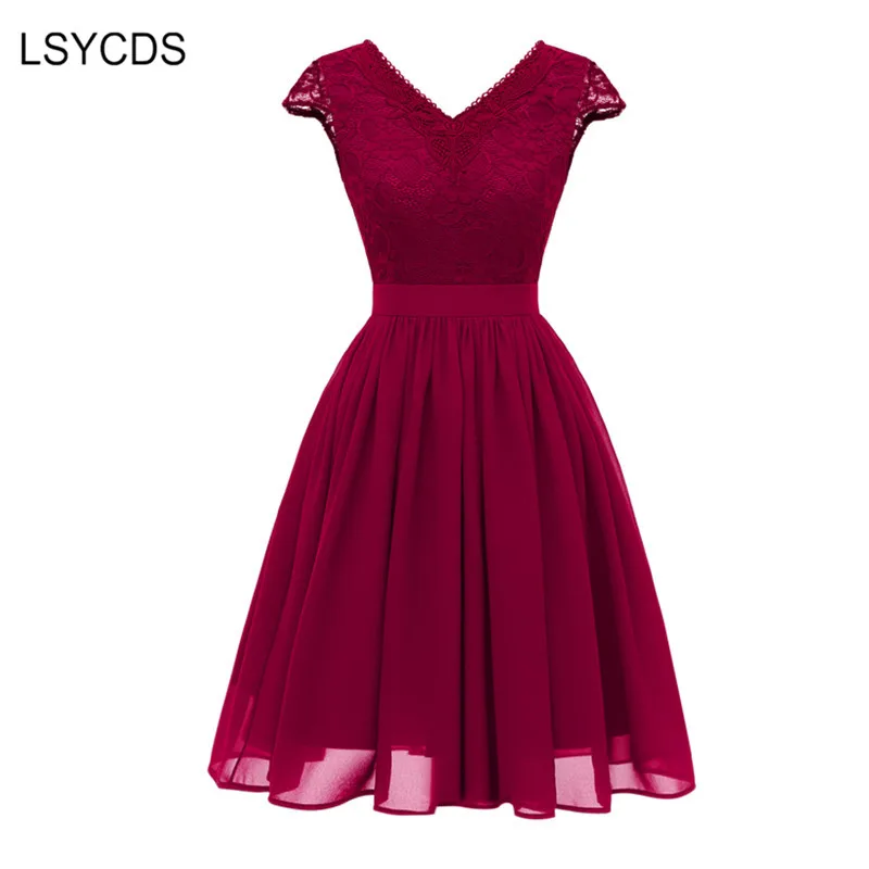 LSYCDS, роскошное Ретро женское платье, 50 s, 60 s, v-образный вырез, короткий рукав, длина до колена, тонкое кружевное платье, повседневные, вечерние, для женщин, винтажные платья