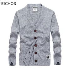 EICHOS модный вязаный свитер, мужской кардиган с пуговицами, мужской тонкий свитер с v-образным вырезом, хлопковый повседневный мужской кардиган, пальто, Одноцветный