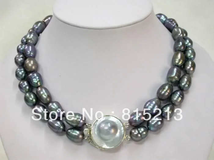 

ddh00173 Mabe Pearl Clasp AAA 9-10mm Black Rice Pearl Necklace