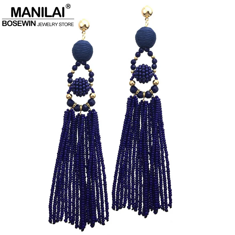 

MANILAI New Design Bohemian 6 Color Resin Bead Tassel Earrings For Women Statement Long Drop Earrings Jewelry Earrings