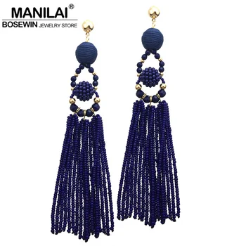 

MANILAI New Design Bohemian 6 Color Resin Bead Tassel Earrings For Women Statement Long Drop Earrings Jewelry Earrings