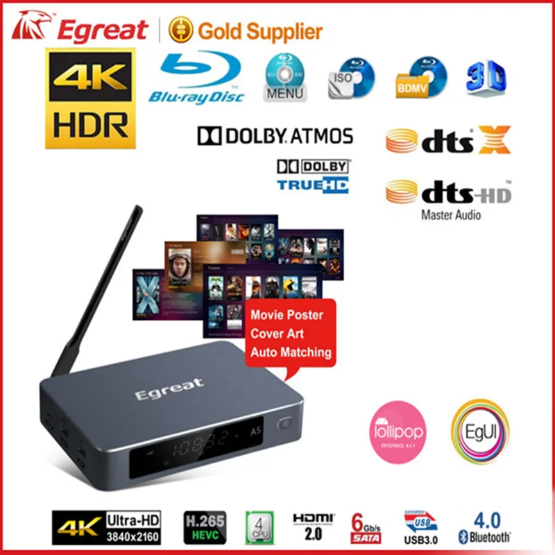 Egreat A5 4K UHD медиа Blu-Ray жесткий диск воспроизведение с HDR Android 5,1 tv Box Поддержка 3D Blu-Ray ISO воспроизведение навигационное меню, DOLBY