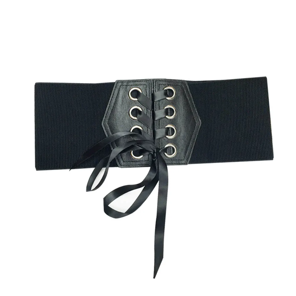 

Women Wide Band Tied Lace Up Elastic Corset Waistband Stretch Waist Cincher Belt H9