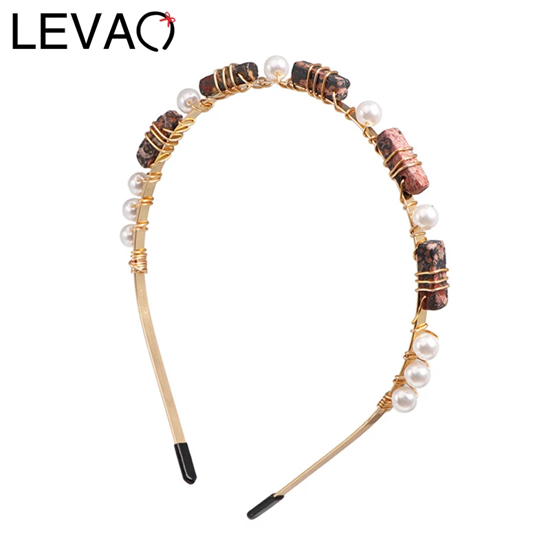 

LEVAO New Pearl Shell Stone Hair Hoop Handmade Headband Turban for Women Girls Hoop Bezel Resin Stone Hairbands Hair Accessories