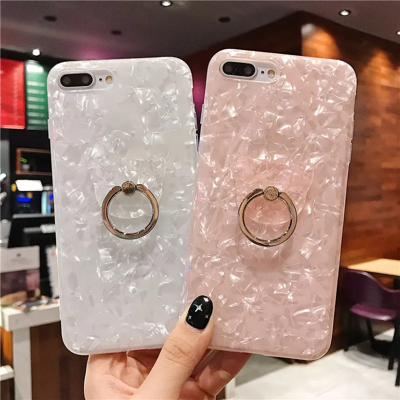

Phone case for iPhone XR case XS MAX case X XS 6 6Plus 6s 7 Plus 8 Plus back cover pearl gloss shell color with bear finger