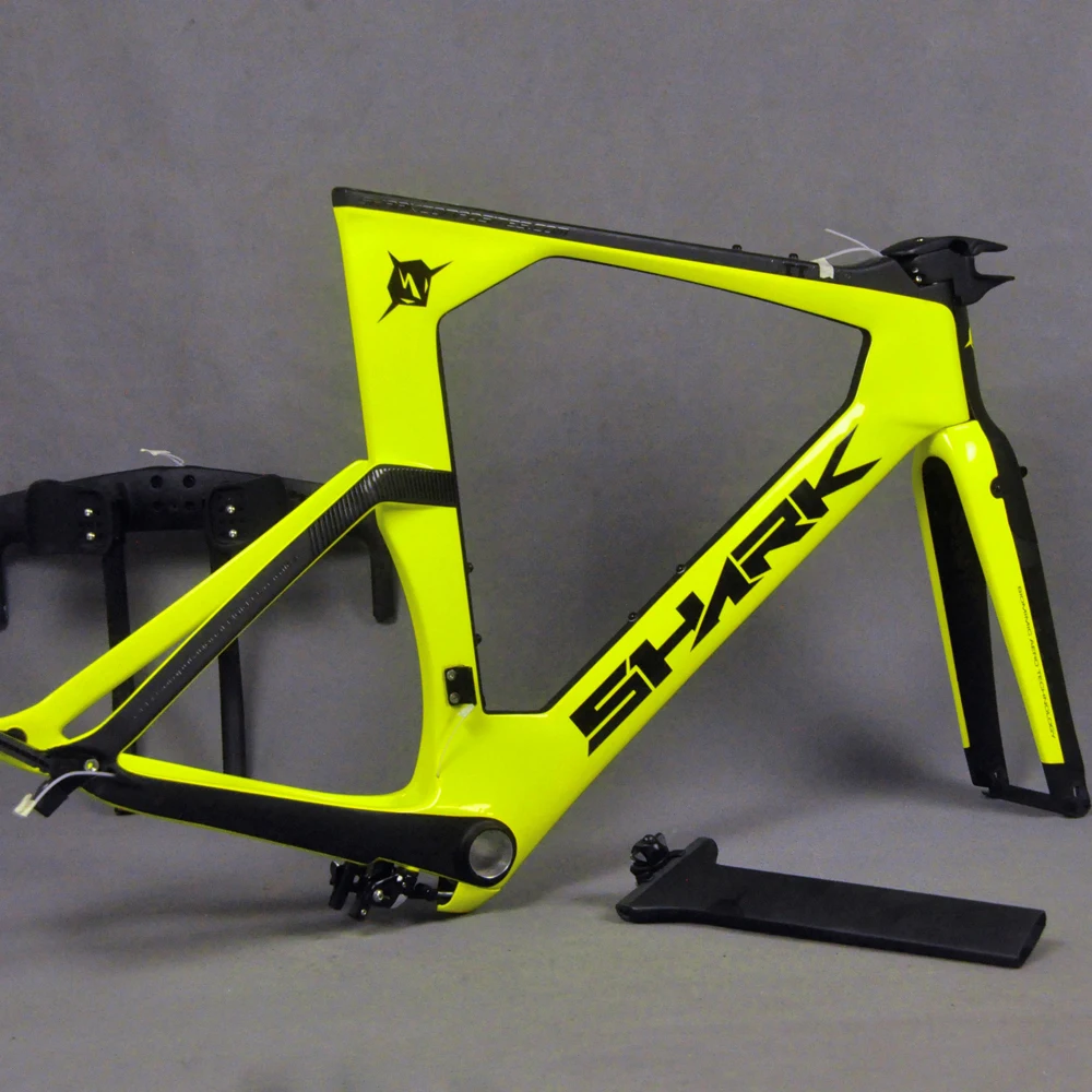 Clearance Full Carbon Frame TT Bike Fluorescent Yellow Painting Black Logo Glossy Triathlon Bicycle Frameset FM109 11