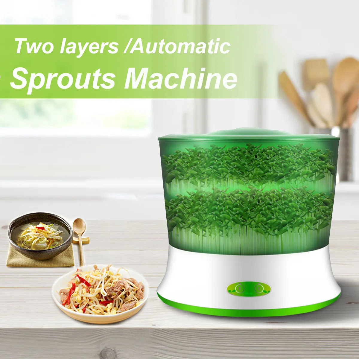 220V 20W Automatic Bean Sprout Machine 2 Layer Multifunctional Homemade Sprout Bud Machine Intelligent Microcomputer Control