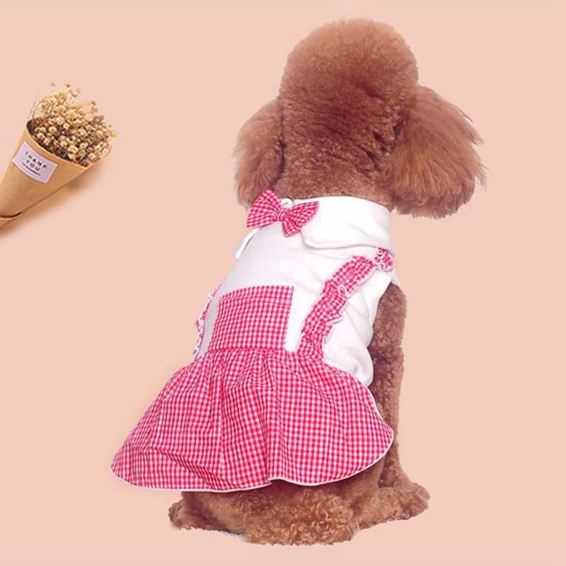Британская клетчатая летняя рубашка для собак ошейник одежда для домашних животных платье принцессы одежда аксессуары для украшения щенка