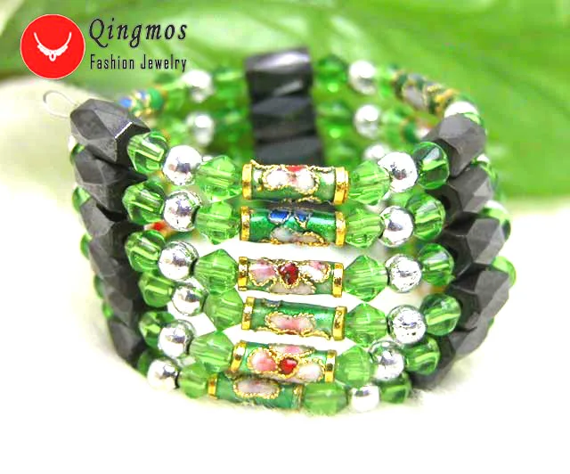 

Qingmos Trendy Cloisonne Bracelet for Women with Green Cloisonne & Black Hematite Magnetic Long Necklace / Bracelet Jewelry 5158