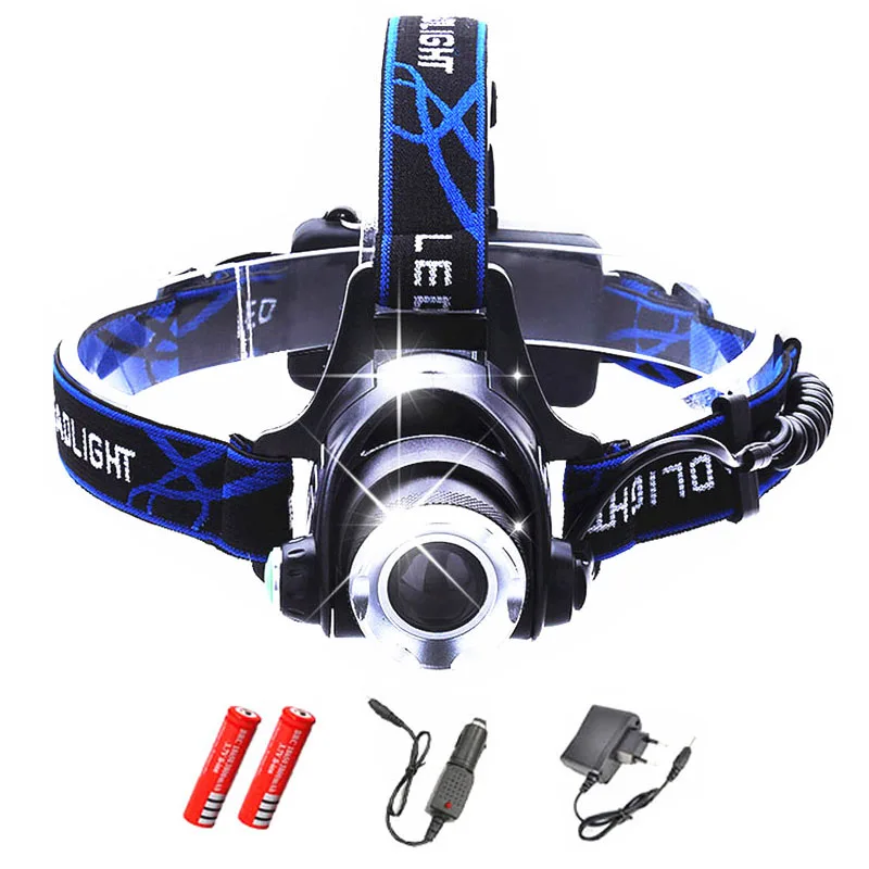 

Waterproof LED Headlight XM-L T6 Headlamp with 18650 Battery 2 Chargers Head Lamp LED Flashlight Head Torch Camping Fishing