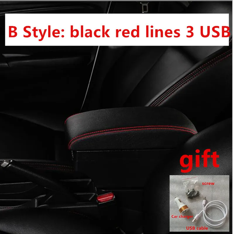 Для PEUGEOT 206 207 подлокотник коробка центральный магазин содержимое коробка автомобильный-стиль хранения центр консоль продукты интерьерные аксессуары - Название цвета: B black red line