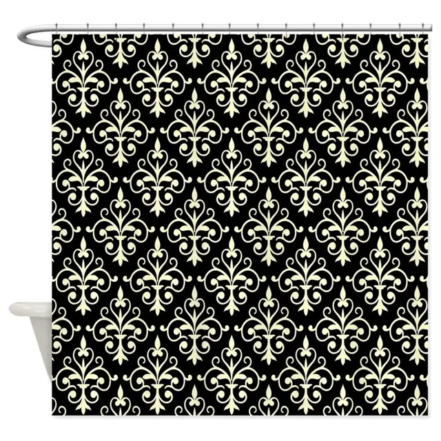Cream & Black Damask 41 Shower Curtain Decorative Fabric Shower Curtain