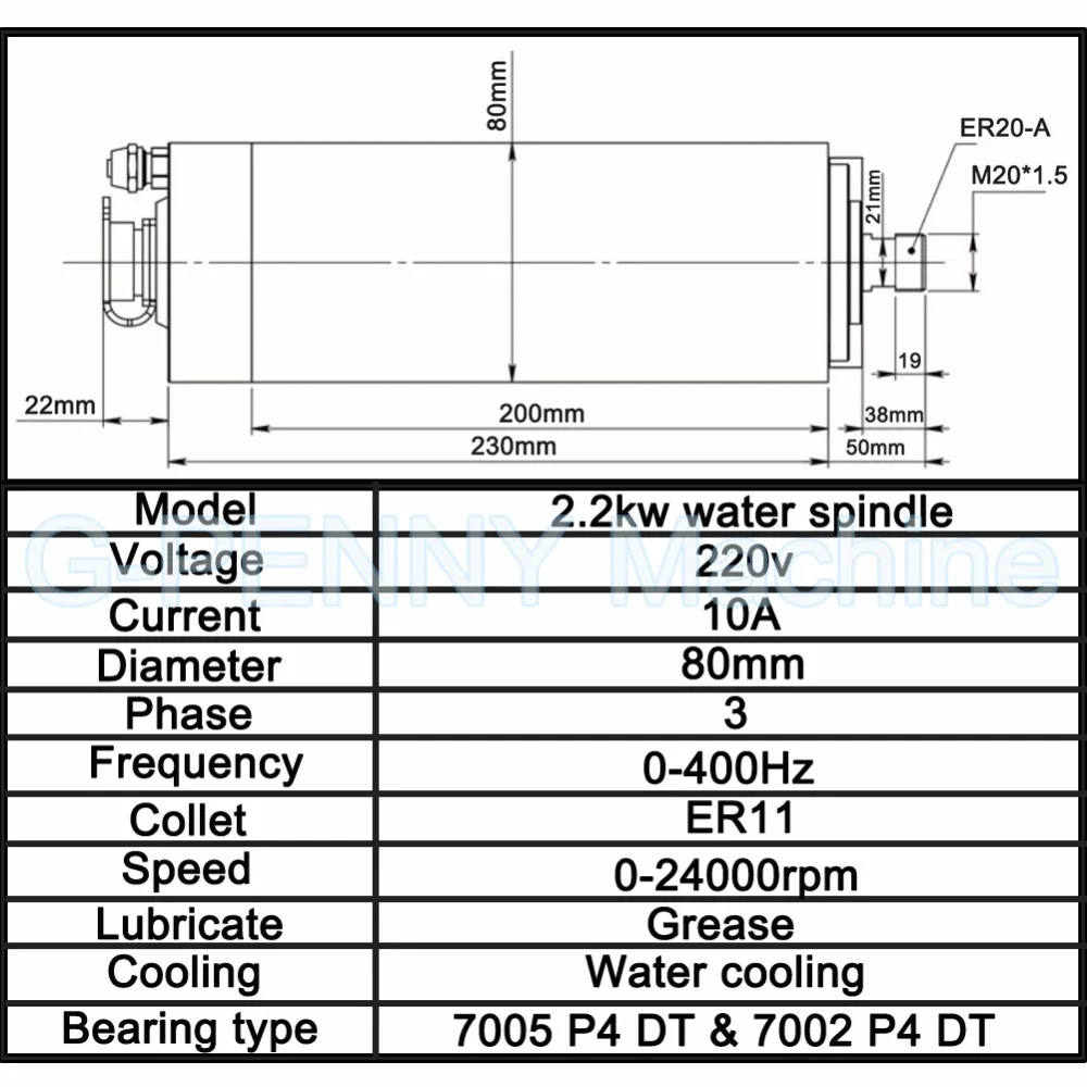 G-PENNY 2.2KW ER20 мотор шпинделя с водяным охлаждением ЧПУ 4 шт. подшипники Точность 0,01 мм гравировальный фрезерный станок 80x230 мм фрезерный станок с ЧПУ