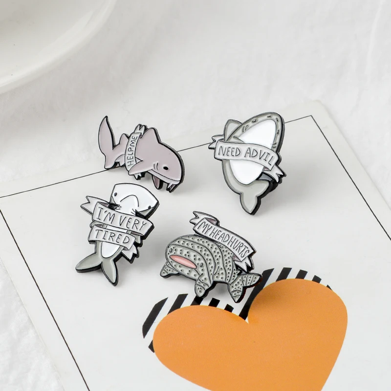 

Shark Brooch Enamel Pins Badge Cartoon Whale Shark Brooch Pins Buckle Lapel Pins Protect the Sea animals Marine life Brooches