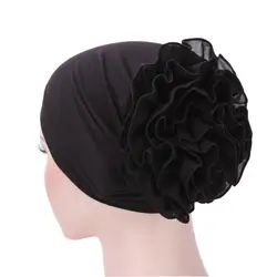 Для женщин цветок мусульманин рюшами Рак химиотерапия шляпа берет шарф Тюрбан, повязка на голову Кепки Повседневное хлопок шифон высокого