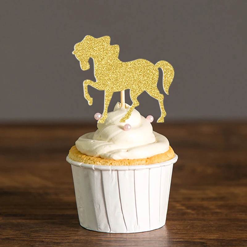 

Gold/Silver/Black Glitter Horse Cupcake Toppers Derby Bridal Shower/Baby Shower/Horse Party Picks,Wedding Decorations Supplies