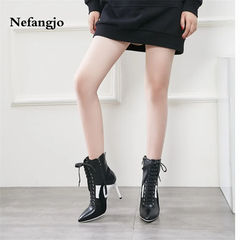 noir Cheville Talons bleu Chaussures marron Cuir clair Bottes Bout Pointu Haut Beige Hauts Véritable Talon Ciel Nefangjo Hiver Moto Nouveau pu 2018 Femmes Automne En x7RYqHp