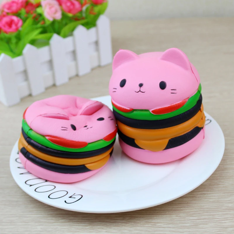 

10CM Kid Toy Squishy Squeeze Hamburger Burger Gag Fun Cat Cake Slow Rising Phone Straps Stretchy Phone Charm Pendant Bread